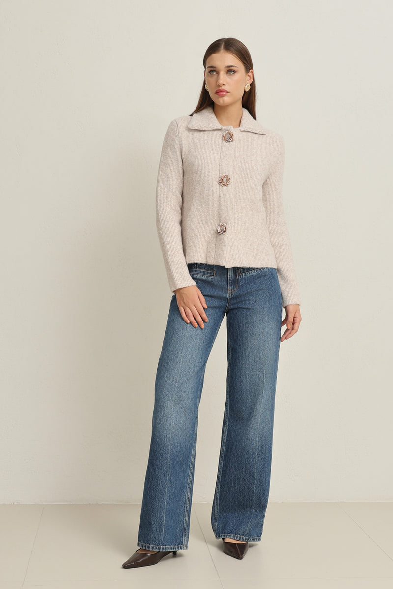 Setre Button And Collar Detailed Long Sleeve Knitwear Light Beige