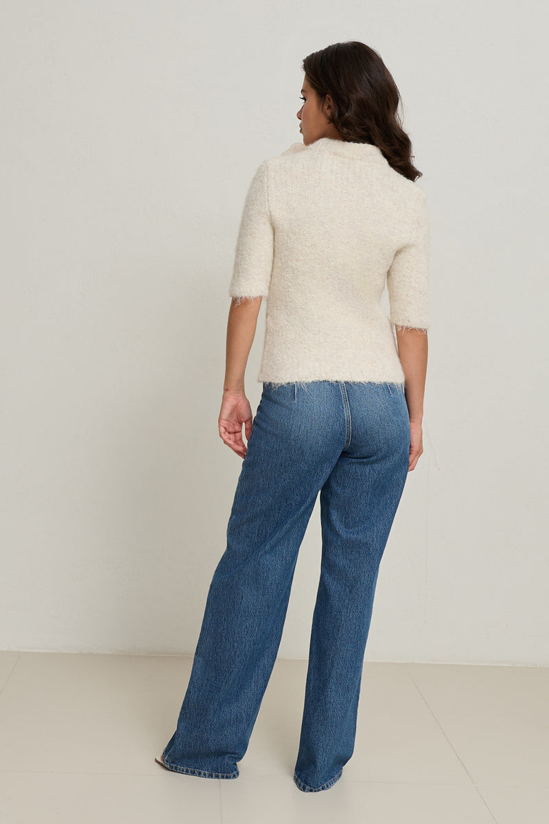 Setre Bow Detailed Short Sleeve Knitwear Light Beige