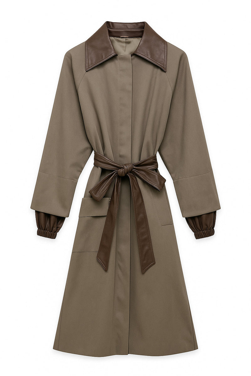 Setre Long Trench Coat With Collar And Belt Detail Brown