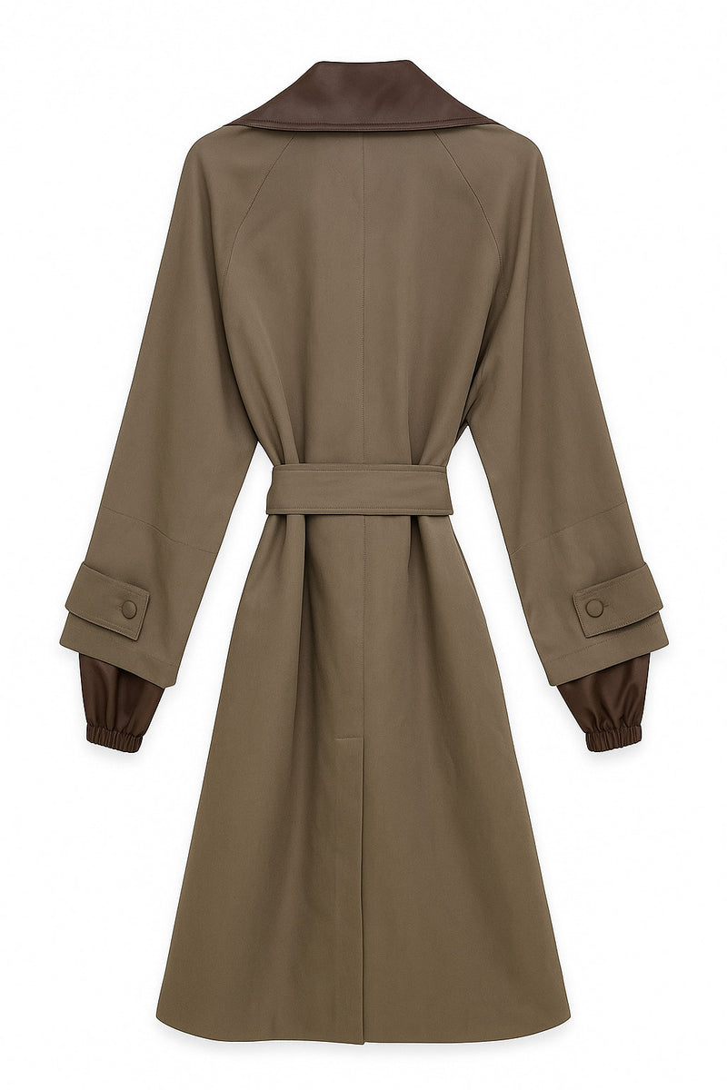 Setre Long Trench Coat With Collar And Belt Detail Brown