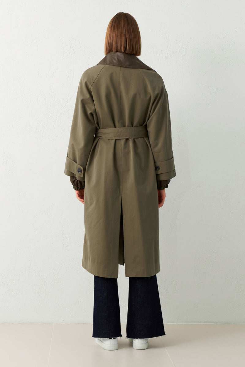 Setre Long Trench Coat With Collar And Belt Detail Brown