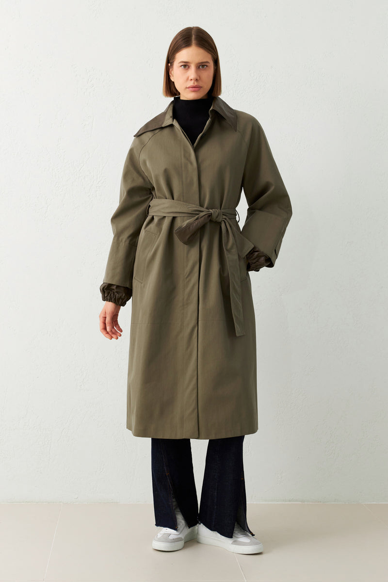Setre Long Trench Coat With Collar And Belt Detail Brown