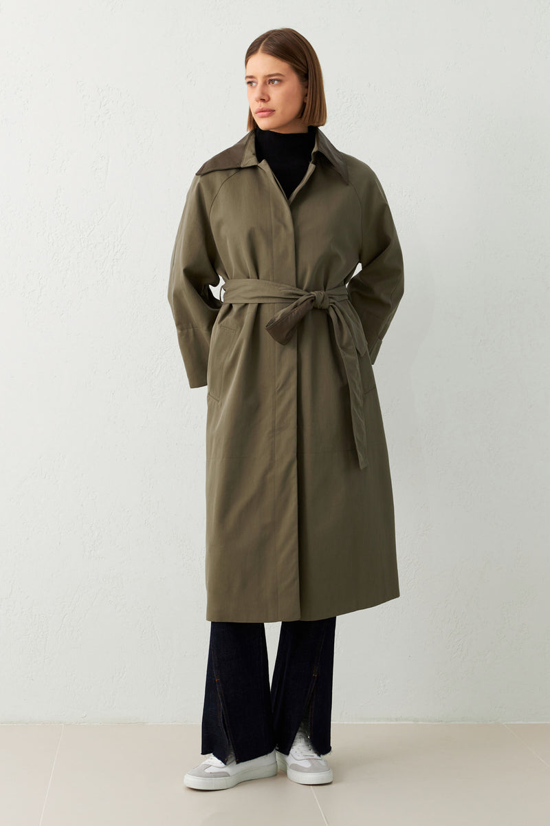 Setre Long Trench Coat With Collar And Belt Detail Brown