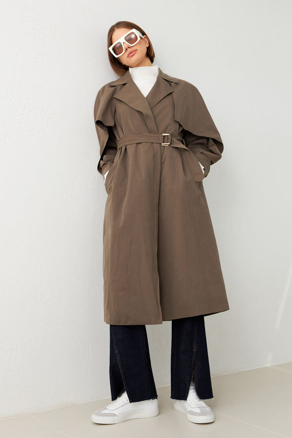 Setre Belted Trench Coat With Pockets Khaki