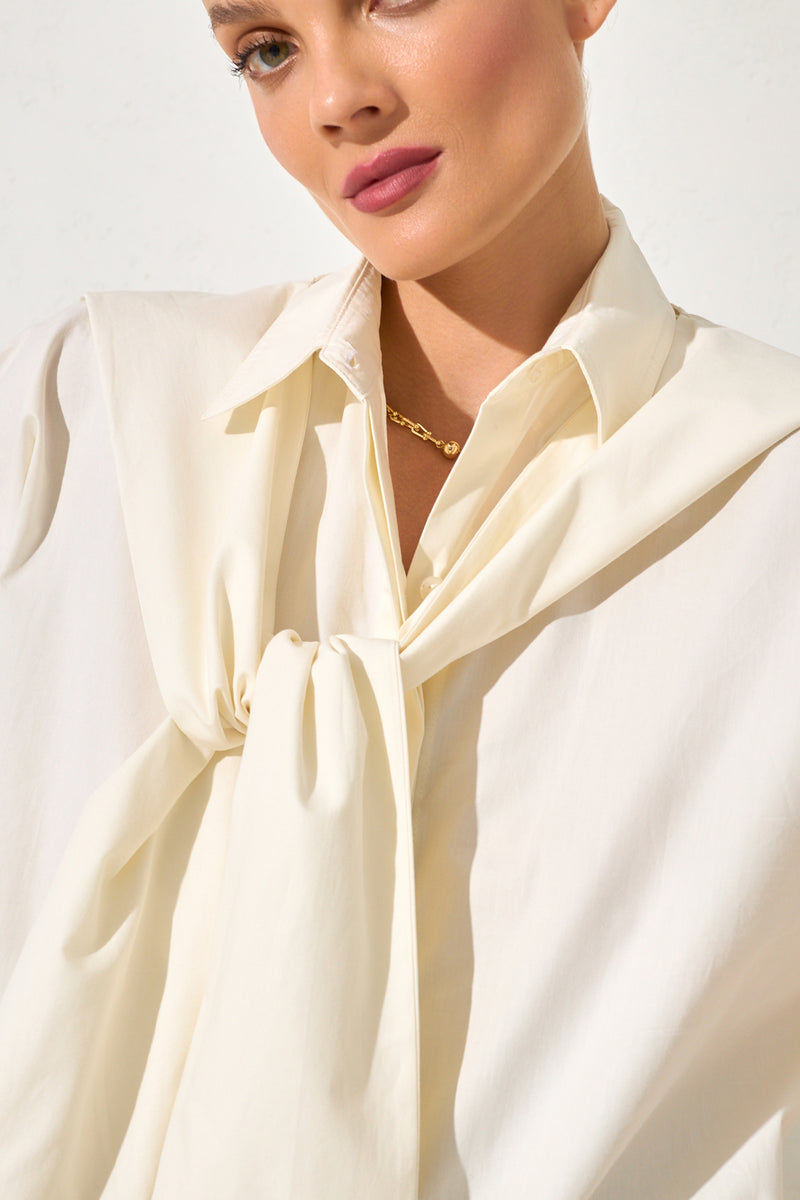 Setre Tie Detailed Long Sleeve Shirt Cream