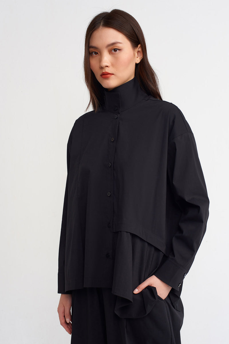 Nu Asymmetrical Hem Solid Shirt Black