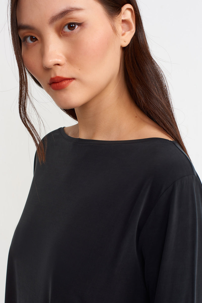 Nu Solid Asymmetric Long Blouse Black