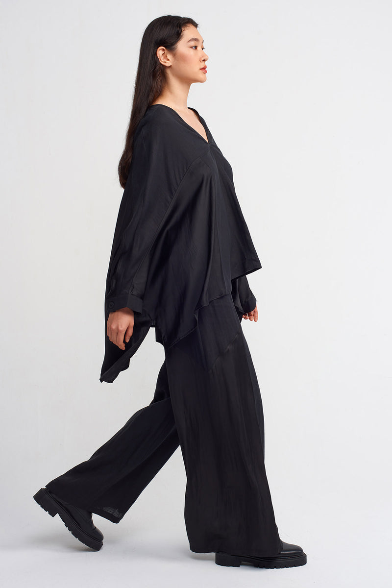 NU Linen Mix Satin Blouse Black