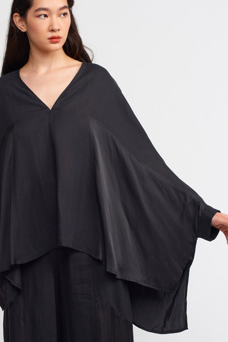 NU Linen Mix Satin Blouse Black