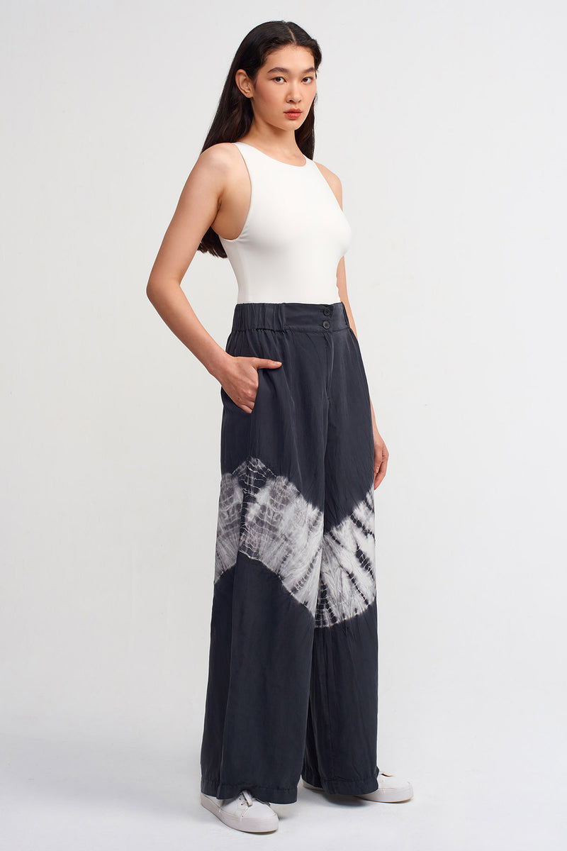 Nu Tie Dye Print Wide Leg Trousers Black/Offwhite