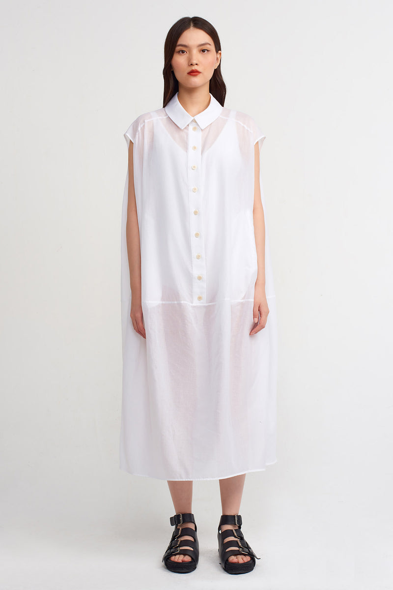 Nu Solid Sleeveless Shirt Dress Off White