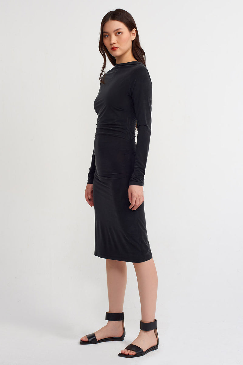 Nu Double-Breasted Midi Dress Black