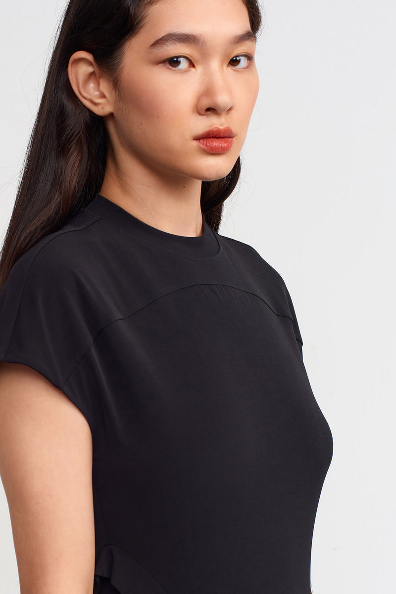 Nu Solid Asymmetrical Midi Dress Black