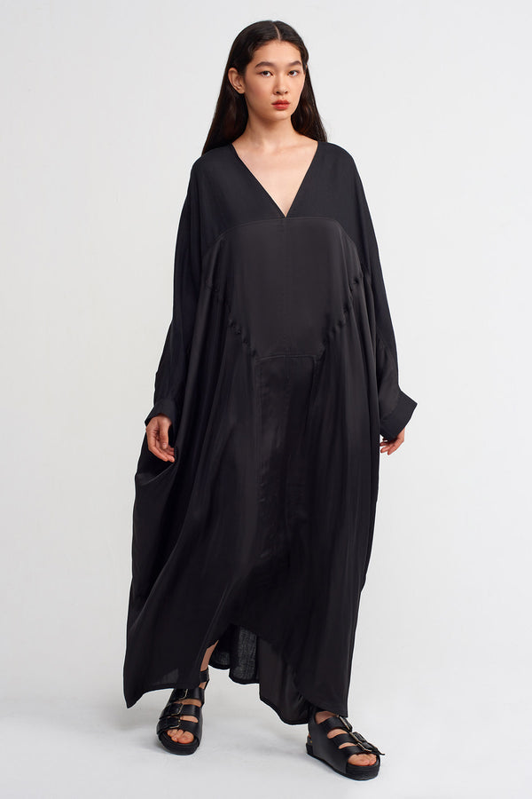 Nu Linen Mix Satin Maxi Dress Black