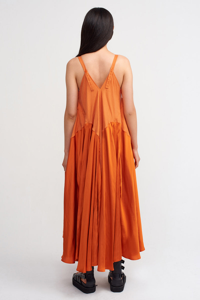 Nu Thin Strap Linen Mix Satin Dress Amber