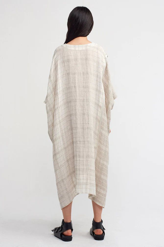 Nu Checkered Wide Shirt Dress Light Grey