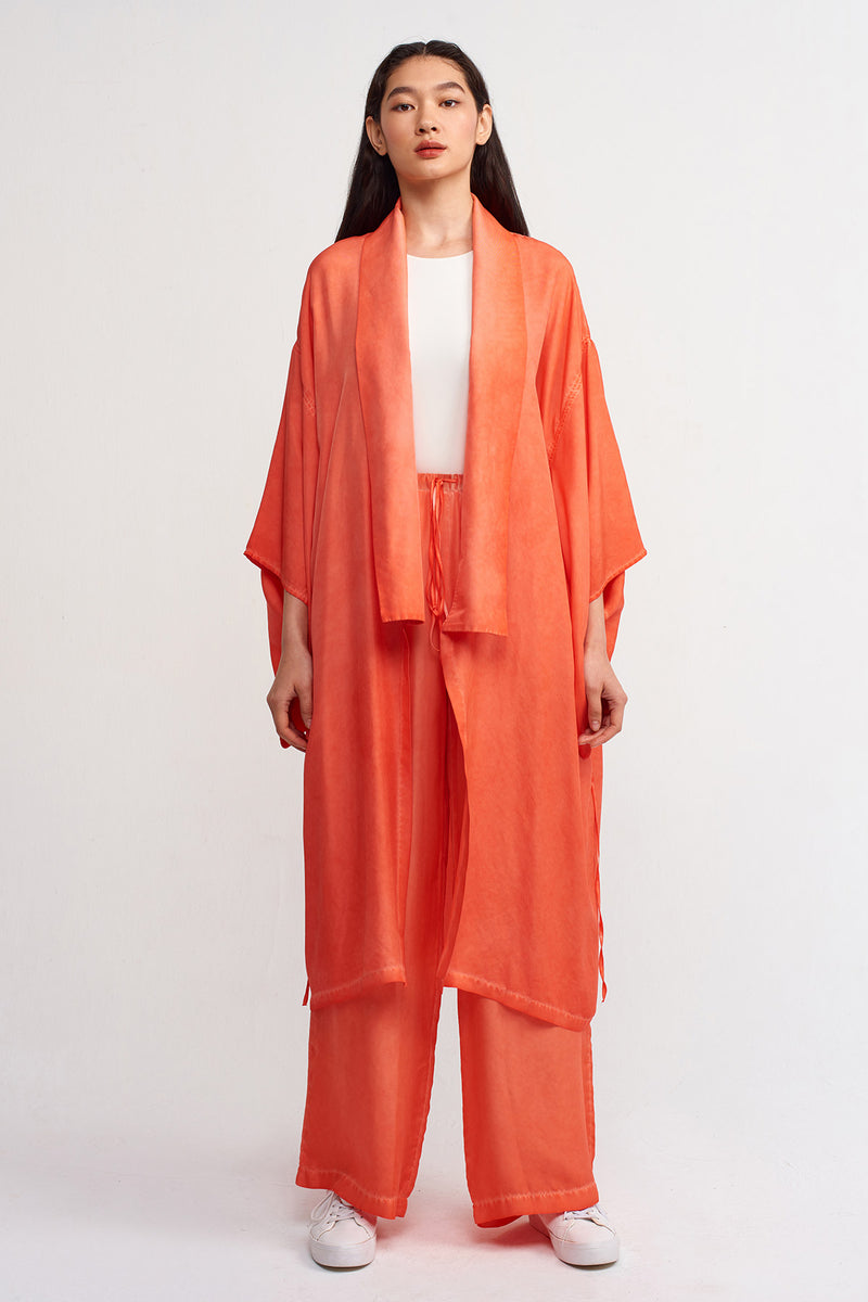 Nu Silk Midi Kimono Outerwear  Orange