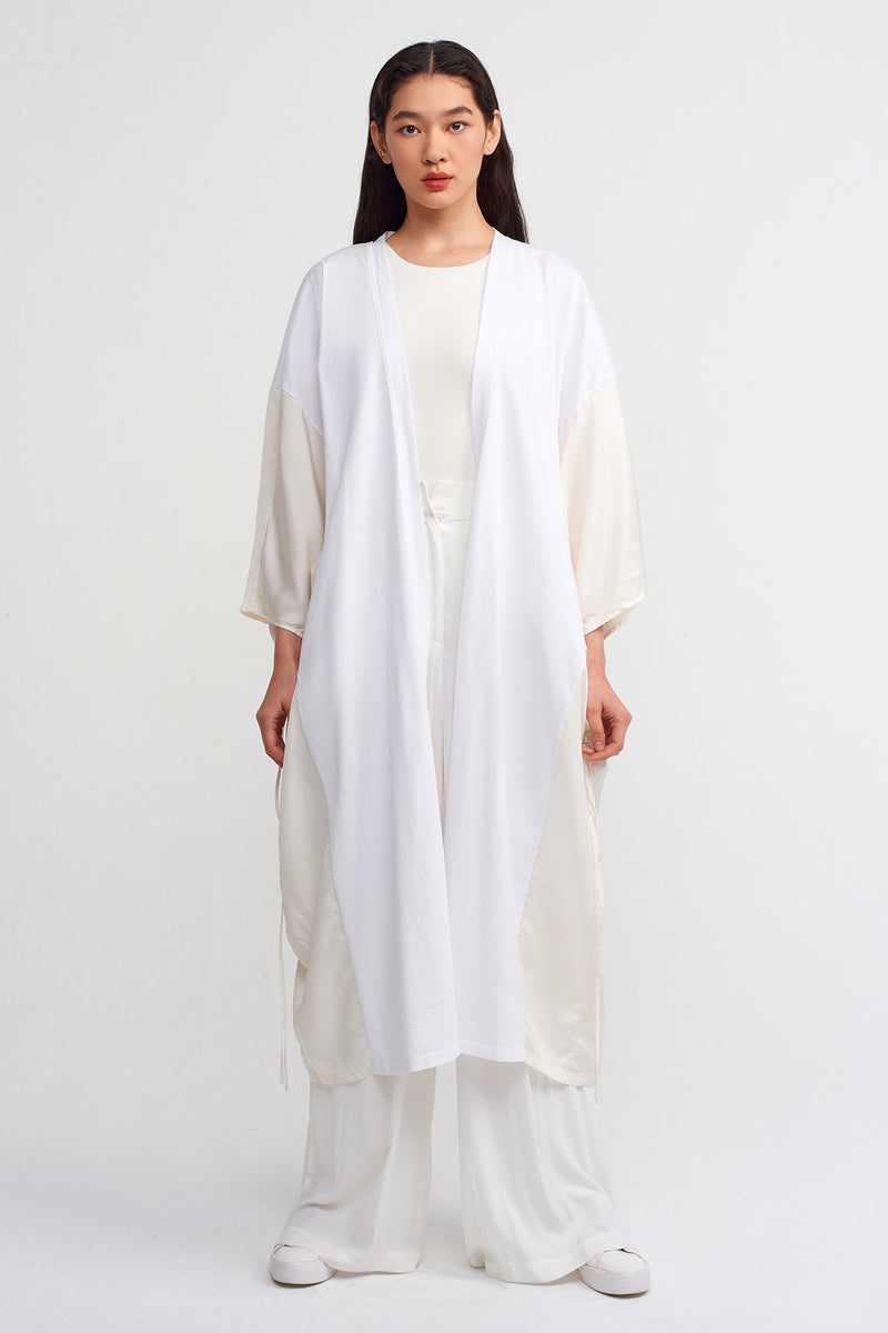 Nu String Detailed Loose Kimono Off White