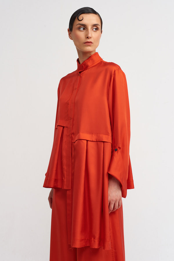 Nu Straight Stitch Asymmetric Shirt Red