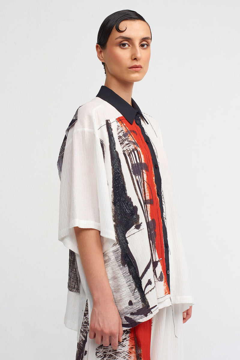 Nu Pattern-Printed Short Sleeve Shirt Off White/Black