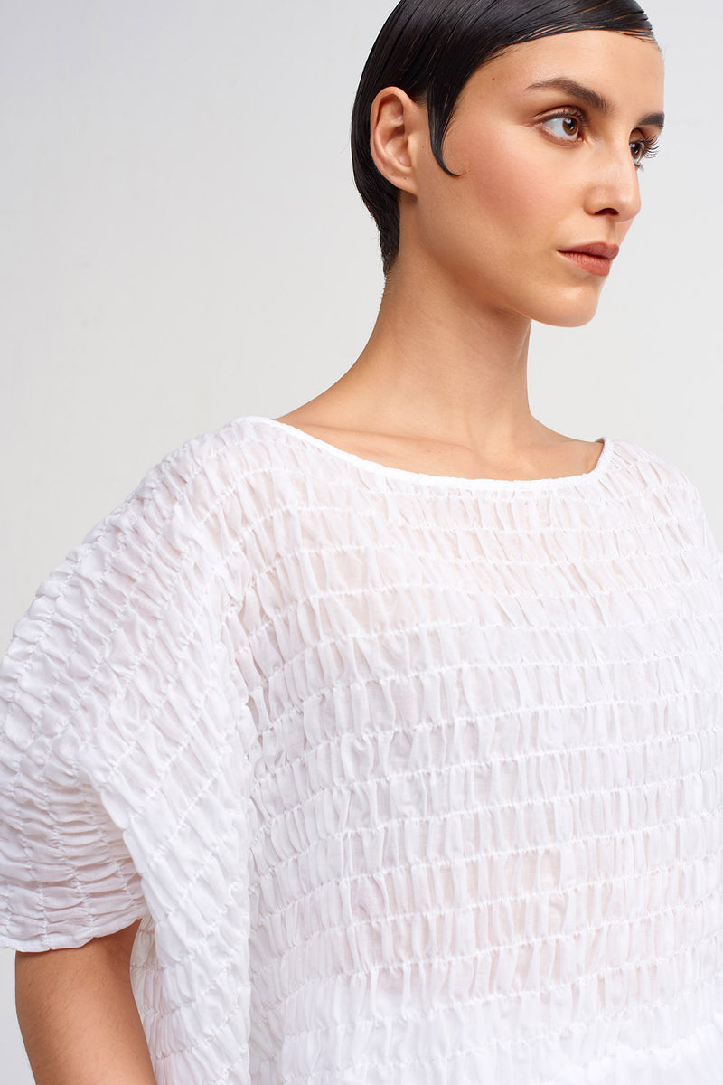 Nu Elastic Embroidered Voile T-Shirt Off White