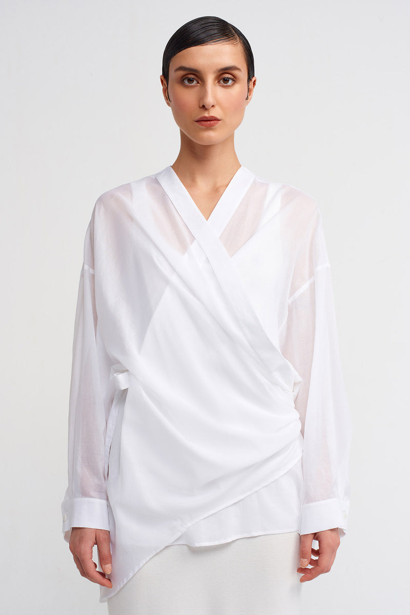 Nu Wrap Tie Voile Shirt Off White