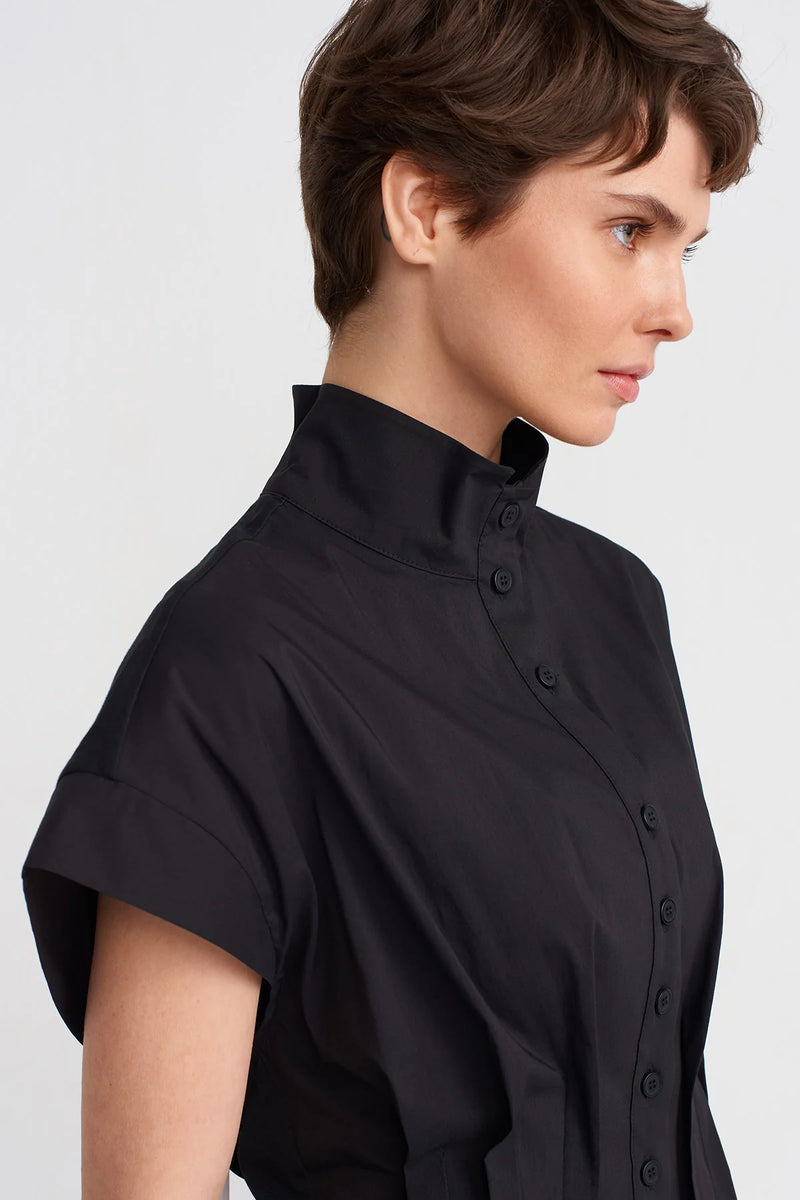 Nu Short Sleeve Shirt With Back Ribbon Detail Black