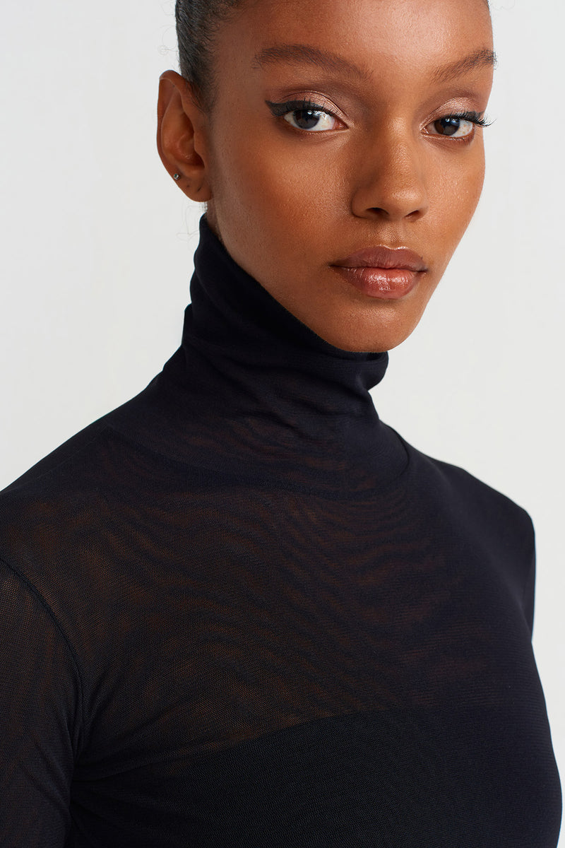 Nu Turtleneck Tulle Bodysuit Black