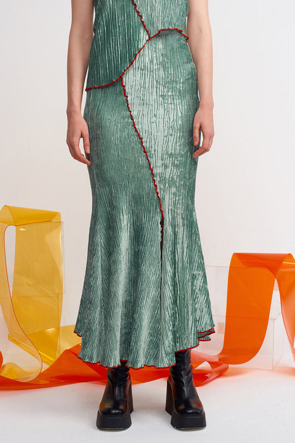 Nu Pleated Velvet Mermaid Skirt Green