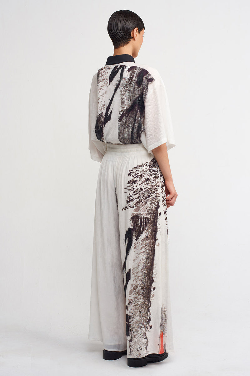 Nu Pattern-Printed Wide-Leg Pants Off White/Black