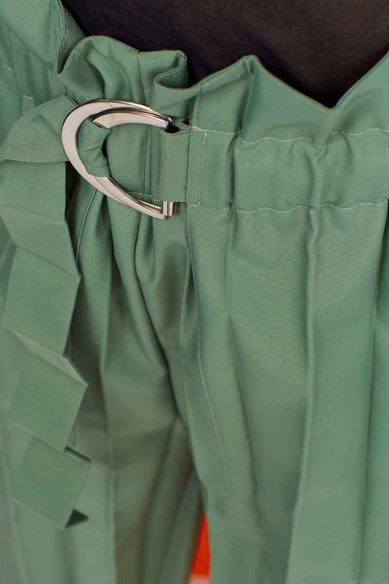 Nu Pleated Pants With Belt Detail Green