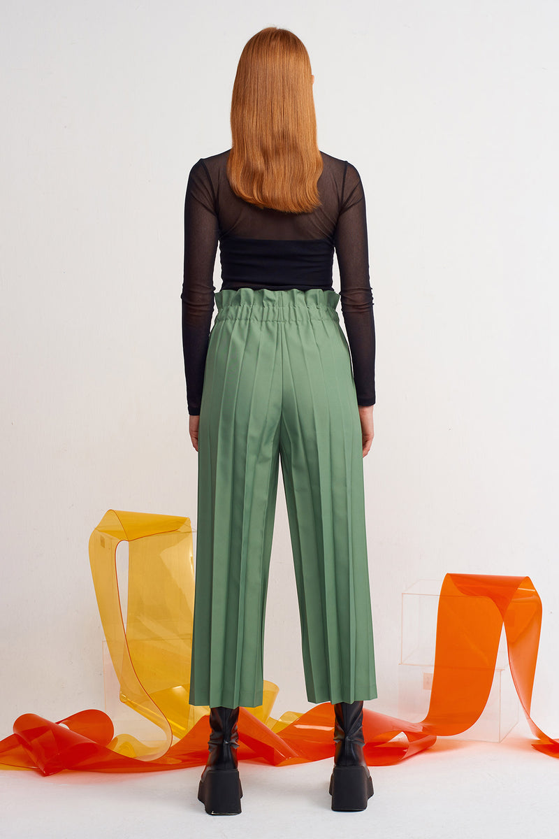 Nu Pleated Pants With Belt Detail Green