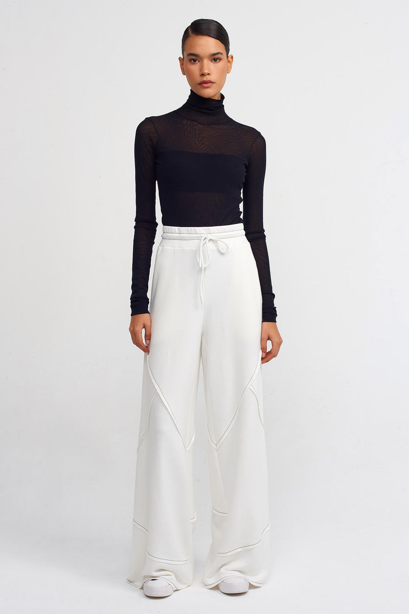 Nu Wide Leg With Contrast Stitching Trousers Off White