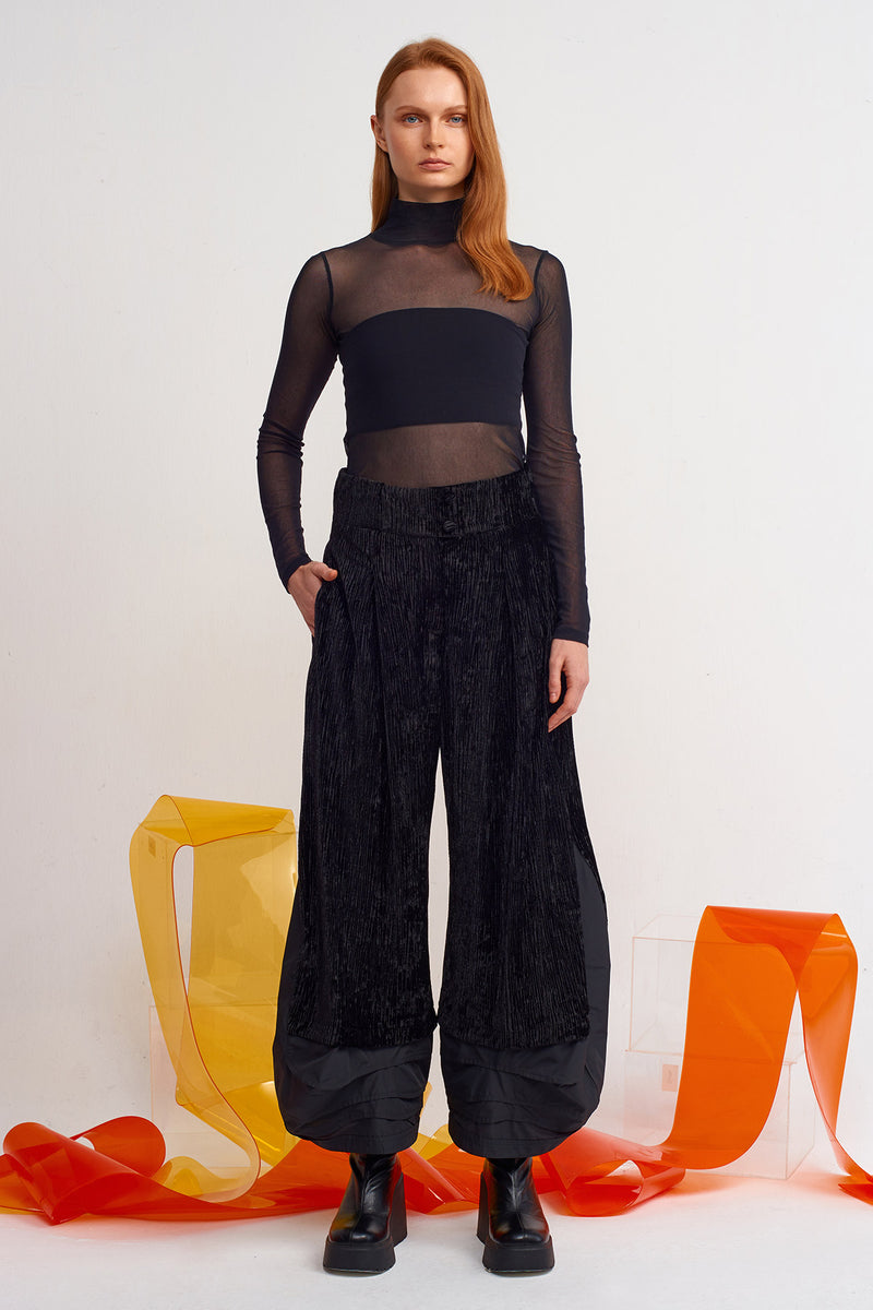 Nu Velvet Pleated Trousers With Taffeta Detail Black