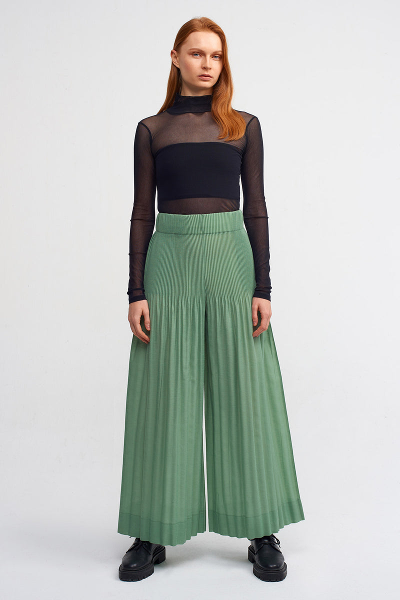 Nu Fine Pleated Wide-Leg Trousers Green