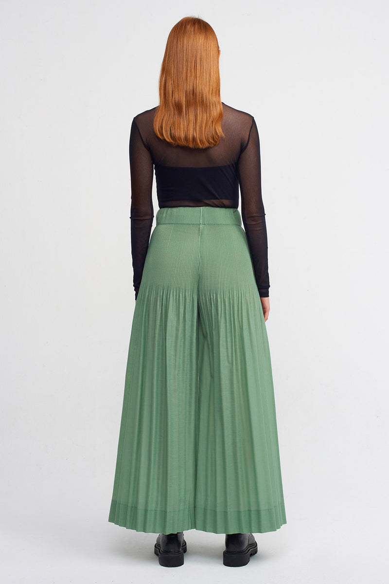 Nu Fine Pleated Wide-Leg Trousers Green