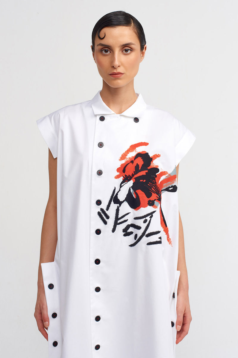 Nu Print And Embroidery Detailed Dress Off White/Black