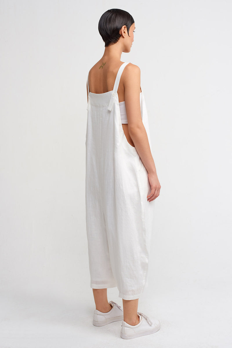 Nu Thick-Strap Linen Jumpsuit Off White