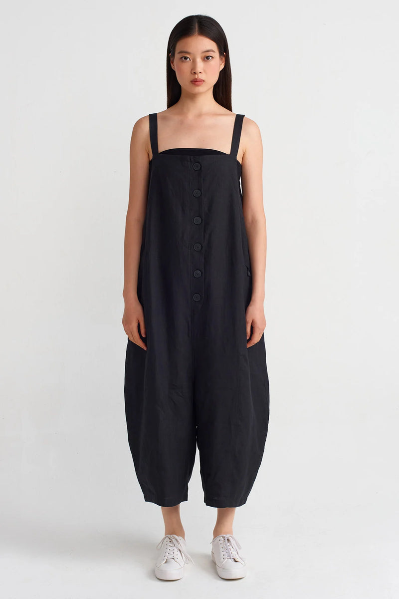 Nu Thick-Strap Linen Jumpsuit Black