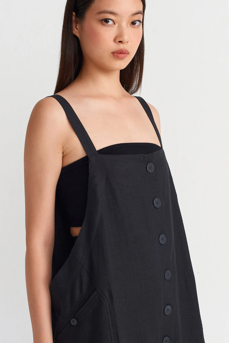 Nu Thick-Strap Linen Jumpsuit Black