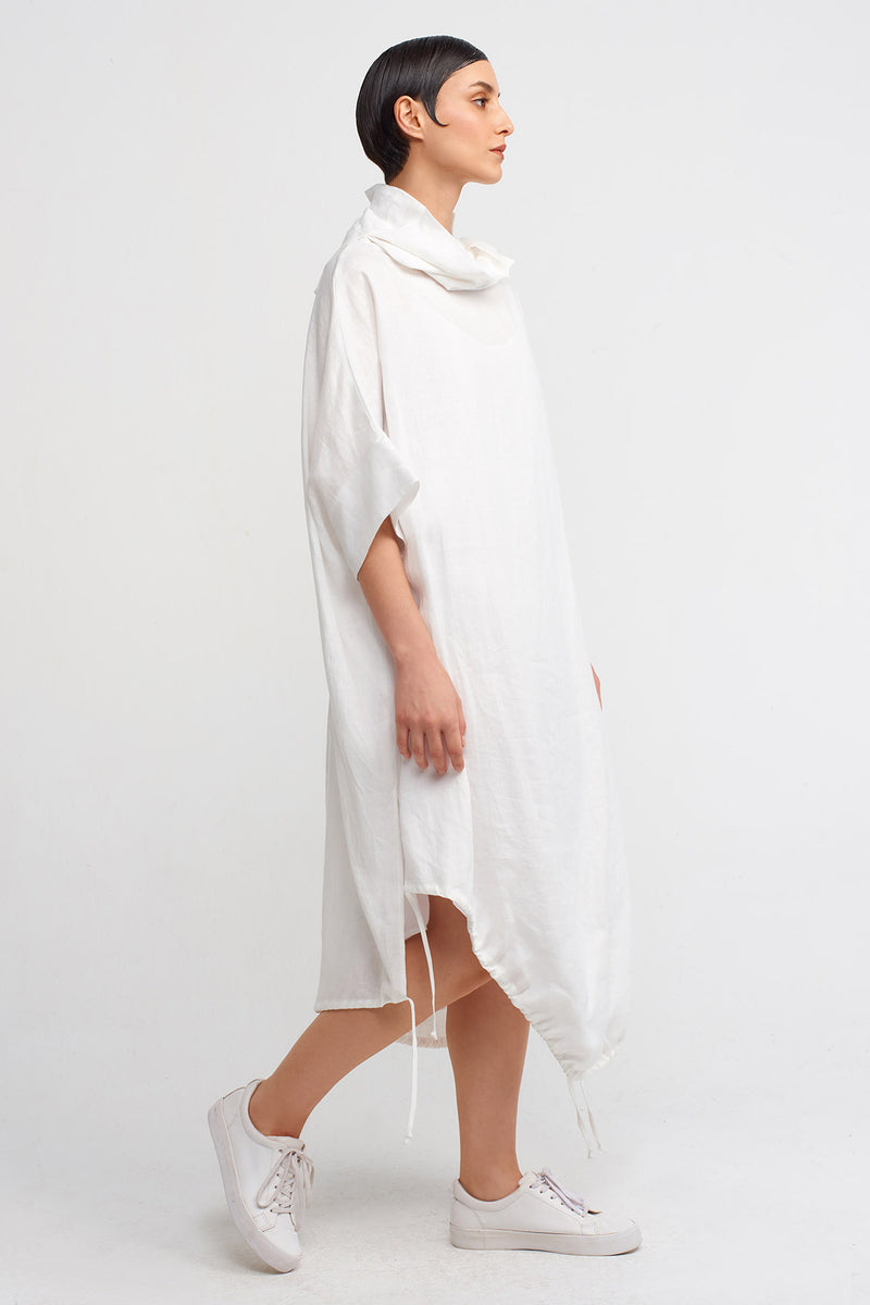 Nu Drawstring Hem Midi Linen Dress Off White