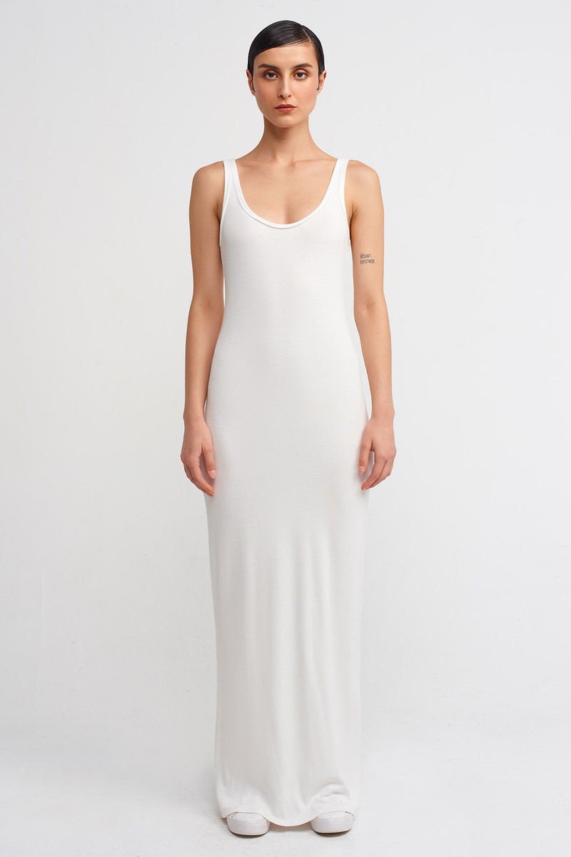 Nu Long Slim Ribbed Dress Off White