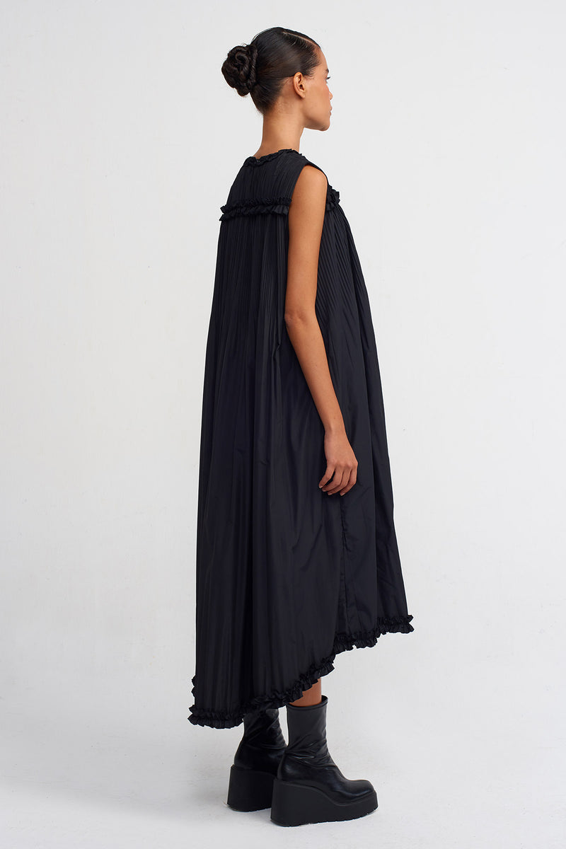 Nu Sleeveless Pleated Taffeta Dress Black