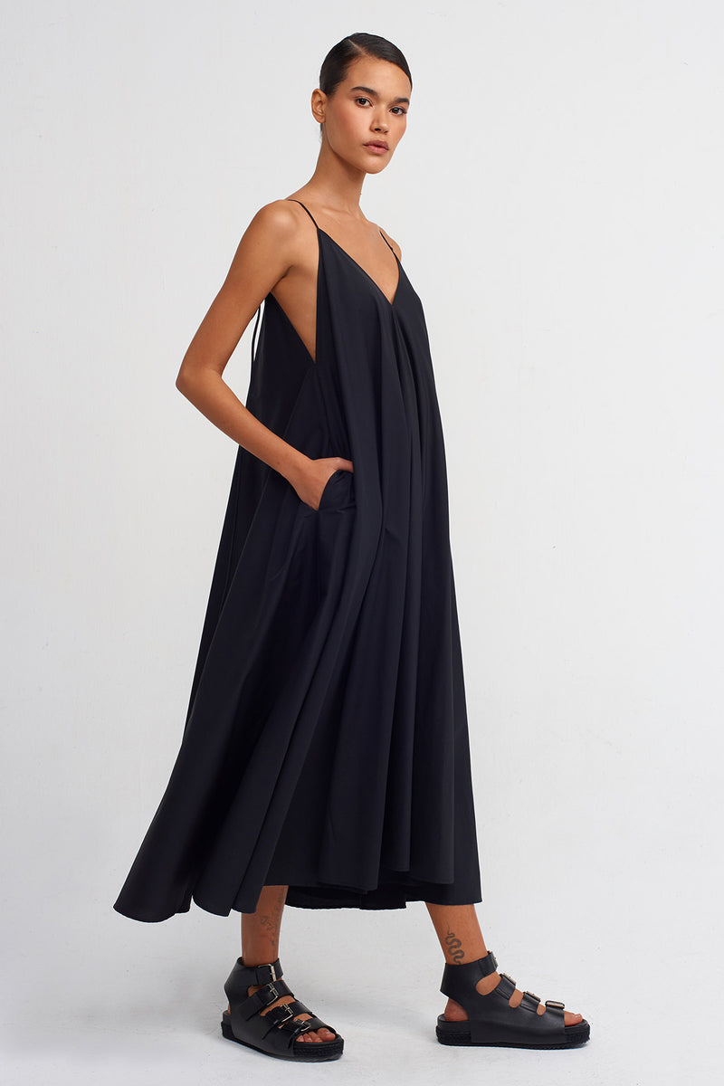 Nu Strappy Poplin Dress Black