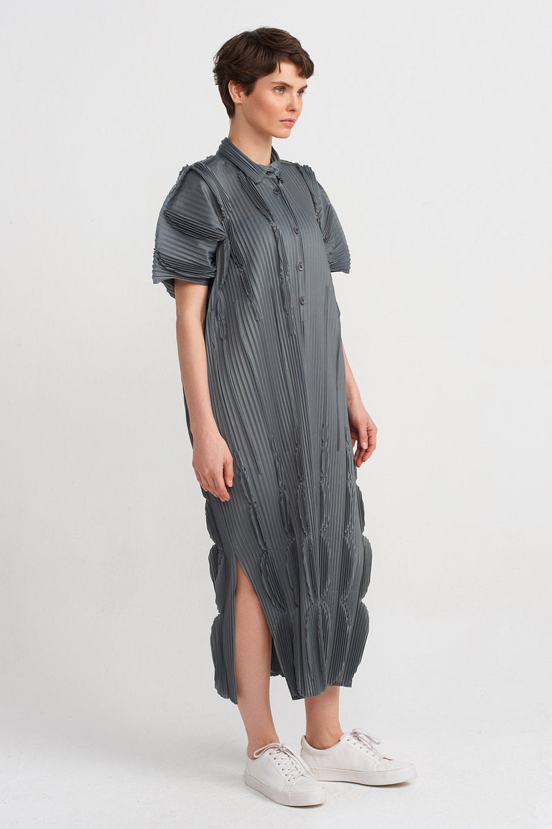 NU Pleated Shirt Dress Silver