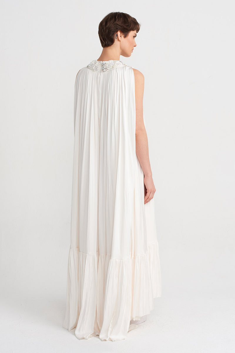 Nu Embroidered Collar, Long Elegant Dress Off White