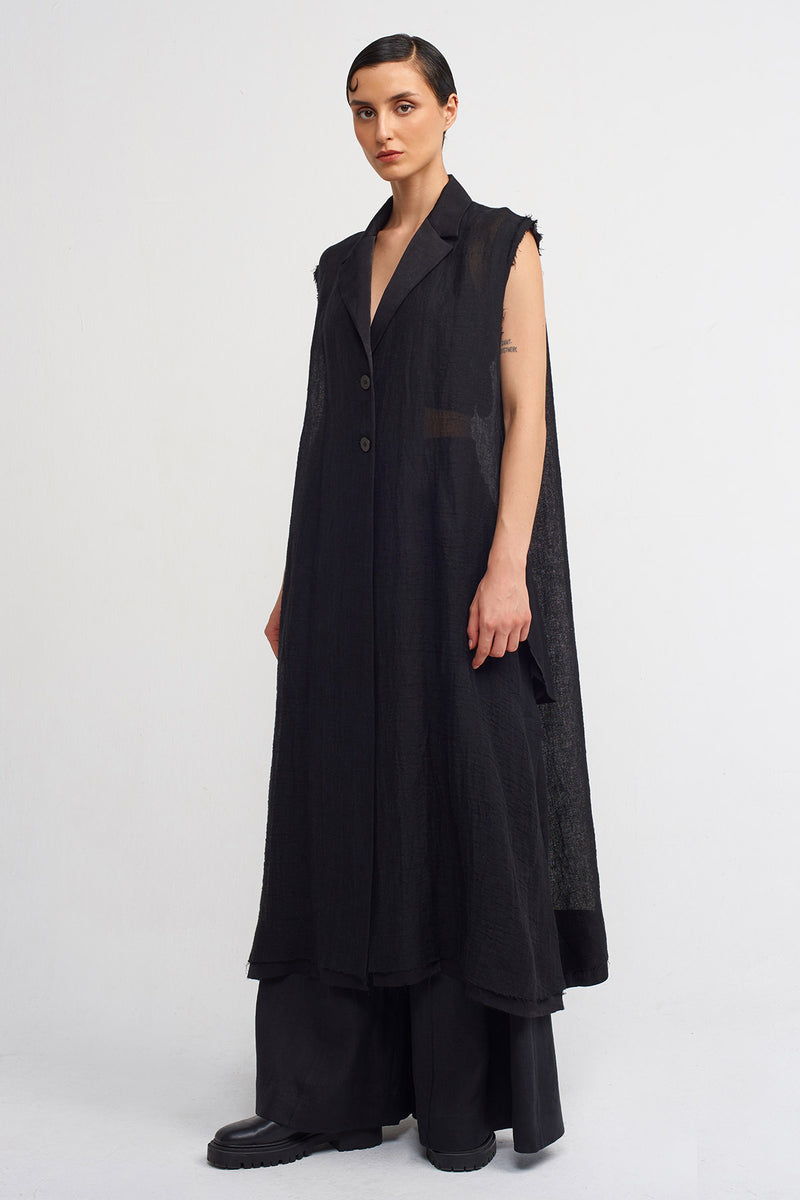 Nu Long Linen Vest Black