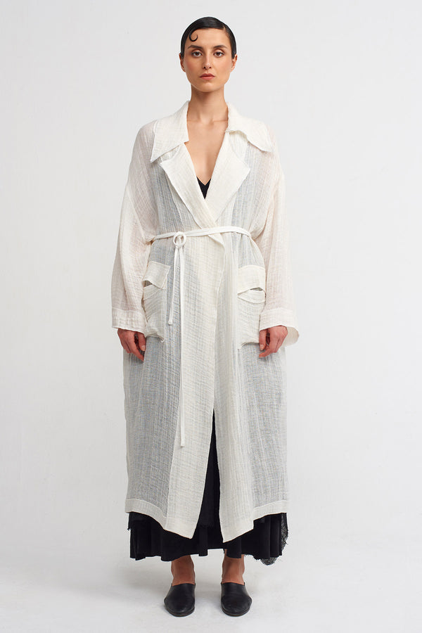 Nu Pocketed, Linen Long Jacket Off White