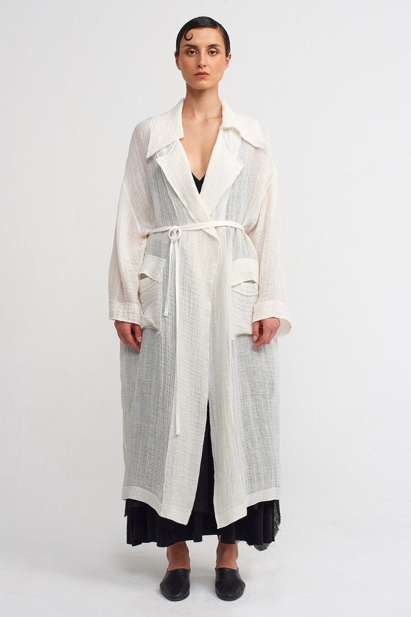 Nu Pocketed, Linen Long Jacket Off White