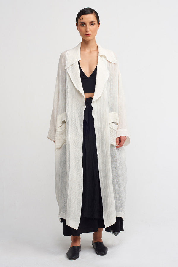 Nu Pocketed, Linen Long Jacket Off White